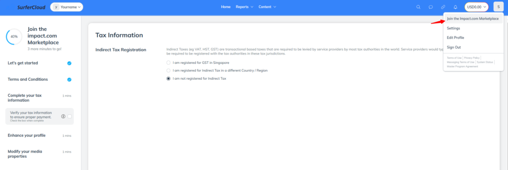 SurferCloud Affiliate Program Onboarding Guide (via IMPACT)