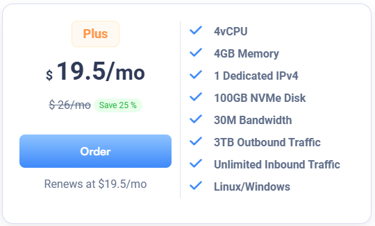 Boost Your Power with SurferCloud ULightHost Plus VPS: 4 vCPU, 4GB RAM, 100GB NVMe, and 3TB Traffic for a Locked-in $19.5/mo